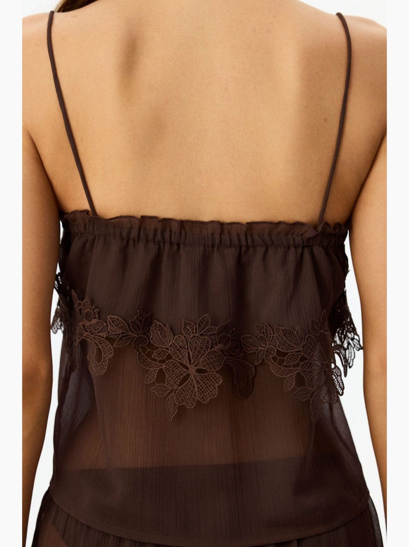 Completo pigiama corto in chiffon e pizzo jasmin penti Marrone cioccolato - Kiabi