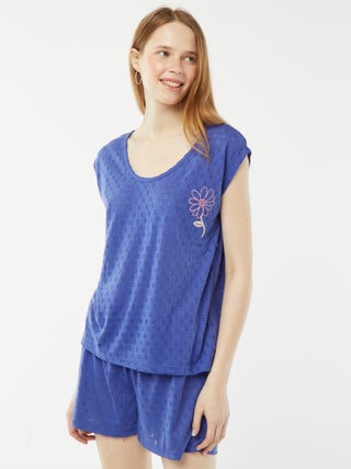 Completo pigiama corto in pointelle shorts + t-shirt - 2 pezzi