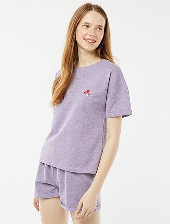 Completo pigiama corto shorts + t-shirt con ricami - 2 pezzi
