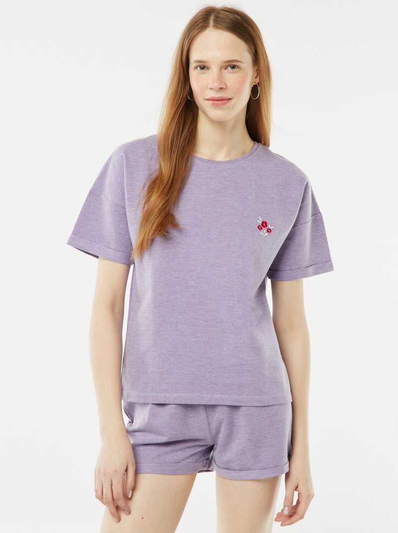 Completo pigiama corto shorts + t-shirt con ricami - 2 pezzi ROSA - Kiabi