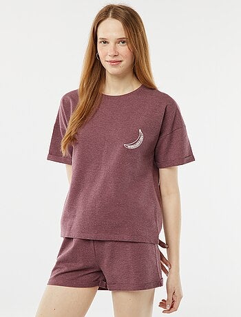 Completo pigiama corto shorts + t-shirt con ricami - 2 pezzi