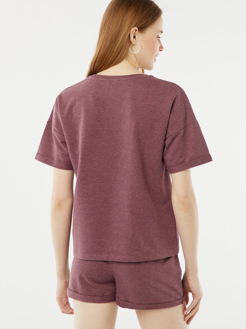 Completo pigiama corto shorts + t-shirt con ricami - 2 pezzi viola - Kiabi