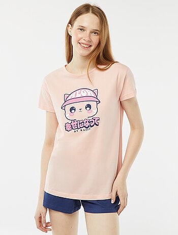 Completo pigiama corto shorts + t-shirt stampata - 2 pezzi