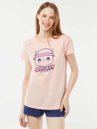 Completo pigiama corto shorts + t-shirt stampata - 2 pezzi