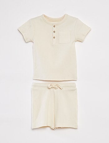 Completo pigiama corto t-shirt + shorts in maglia goffrata - 2 pezzi