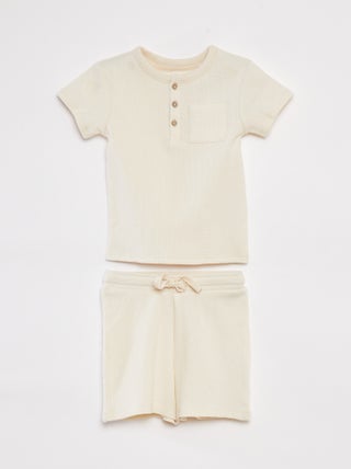 Completo pigiama corto t-shirt + shorts in maglia goffrata - 2 pezzi