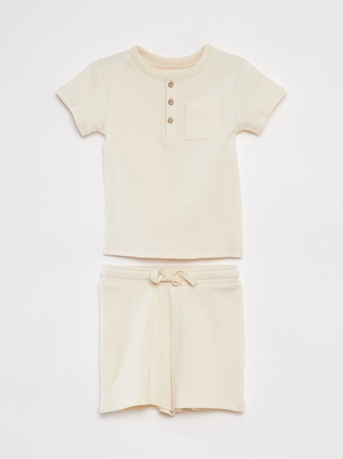Completo pigiama corto t-shirt + shorts in maglia goffrata - 2 pezzi - Kiabi