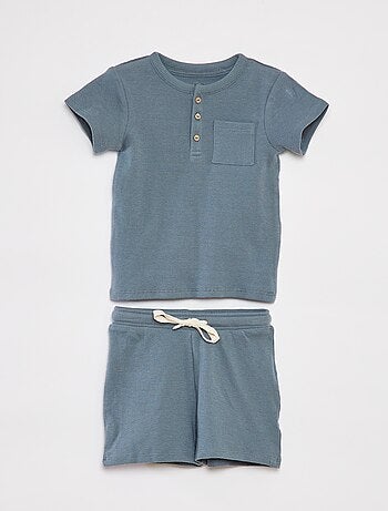Completo pigiama corto t-shirt + shorts in maglia goffrata - 2 pezzi
