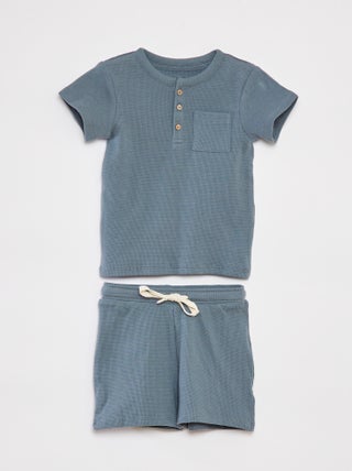 Completo pigiama corto t-shirt + shorts in maglia goffrata - 2 pezzi