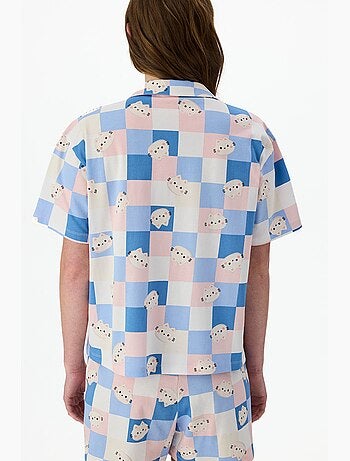 Completo pigiama cuteness a quadri con camicia a maniche corte e shorts penti