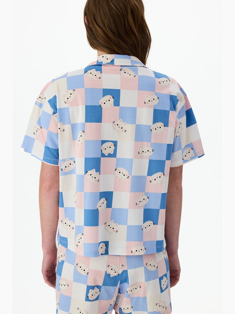 Completo pigiama cuteness a quadri con camicia a maniche corte e shorts penti Blu Rosa Bianco - Kiabi