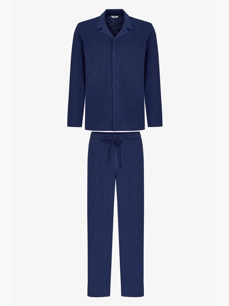 Completo pigiama da uomo season con camicia a maniche lunghe e pantaloni penti Blu marino - Kiabi