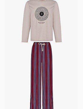 Completo pigiama da uomo soundwave a righe, pantaloni lunghi e maniche lunghe penti