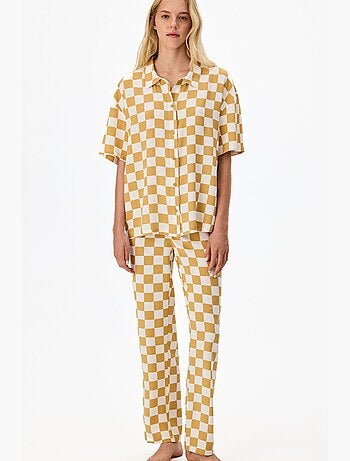Completo pigiama hannah a quadri, camicia a maniche corte e pantaloni penti