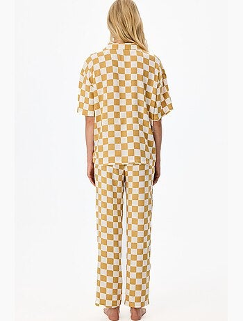 Completo pigiama hannah a quadri, camicia a maniche corte e pantaloni penti