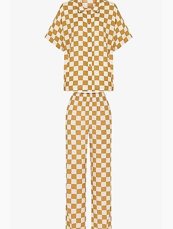 Completo pigiama hannah a quadri, camicia a maniche corte e pantaloni penti
