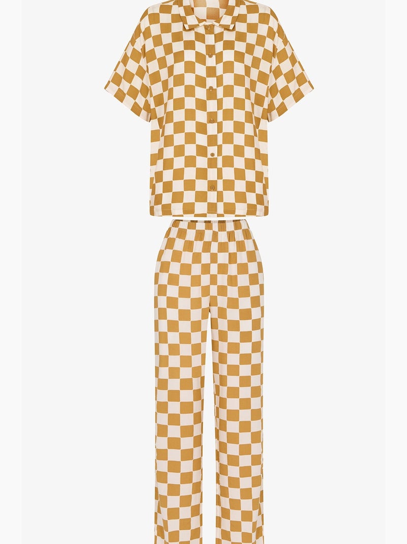 Completo pigiama hannah a quadri, camicia a maniche corte e pantaloni penti Ambra - Kiabi