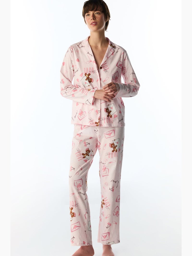 Completo pigiama happiness con motivo orso, maniche lunghe, camicia e pantaloni penti Rosa/Bianco - Kiabi