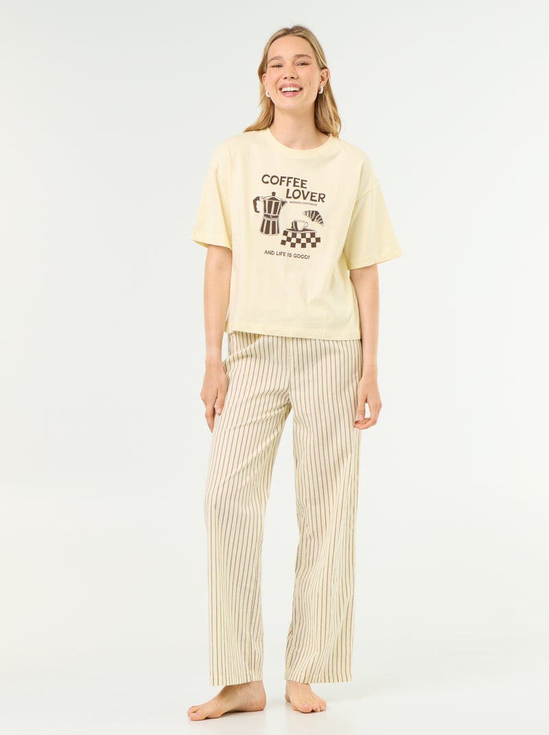 Completo pigiama in cotone - T-shirt + pantaloni Giallo - Kiabi