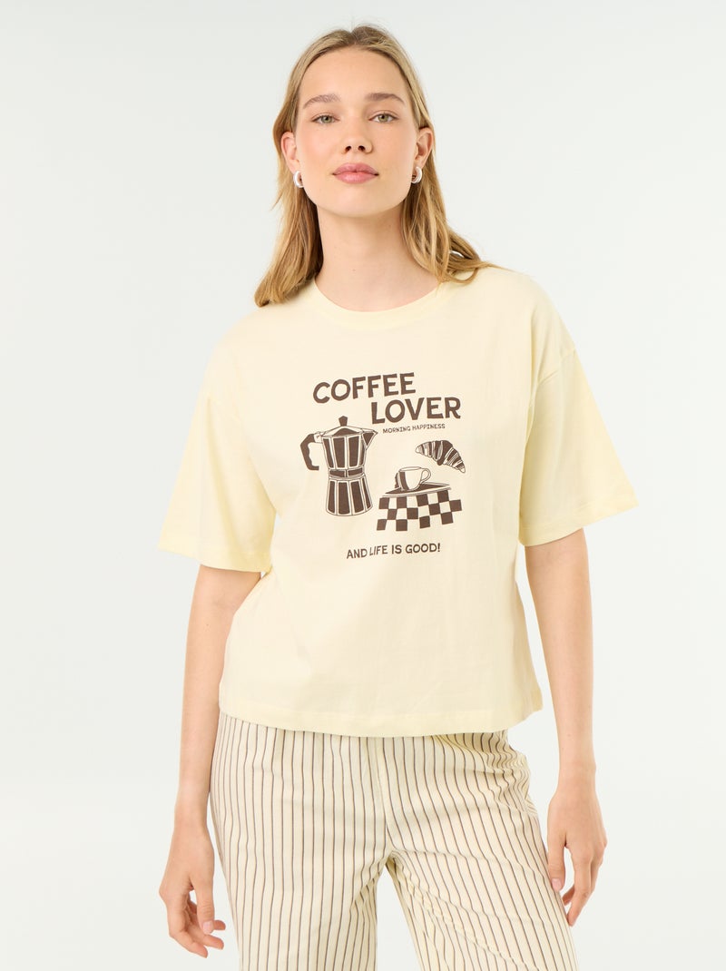 Completo pigiama in cotone - T-shirt + pantaloni Giallo - Kiabi