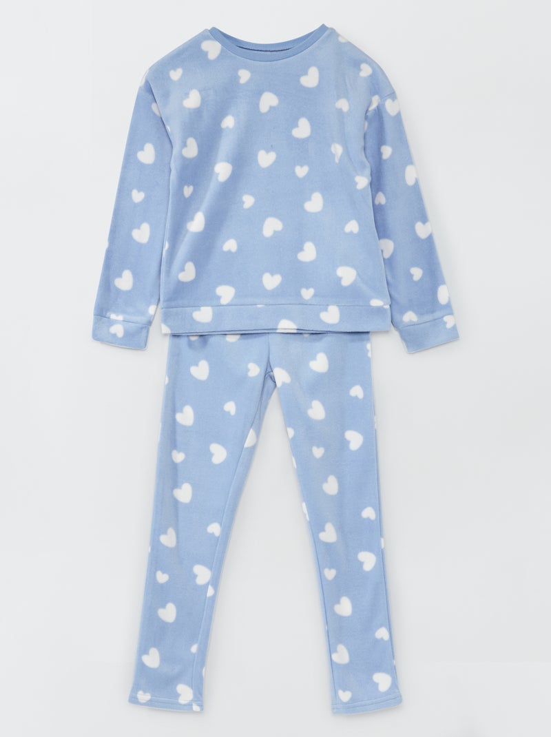 Completo pigiama in pile - 2 pezzi Azzurro/Bianco - Kiabi