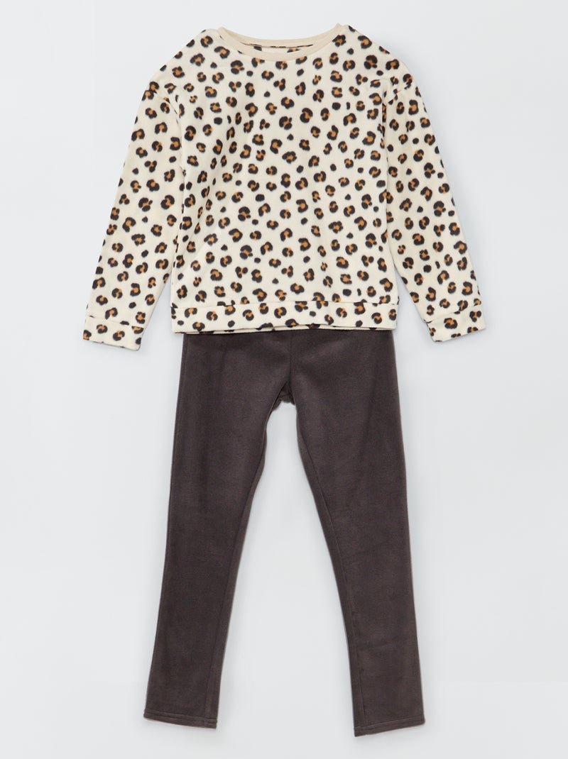 Completo pigiama in pile - 2 pezzi Nero/Beige - Kiabi