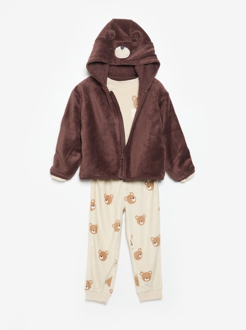Completo pigiama in pile con cappuccio animato - 2 pezzi - Kiabi
