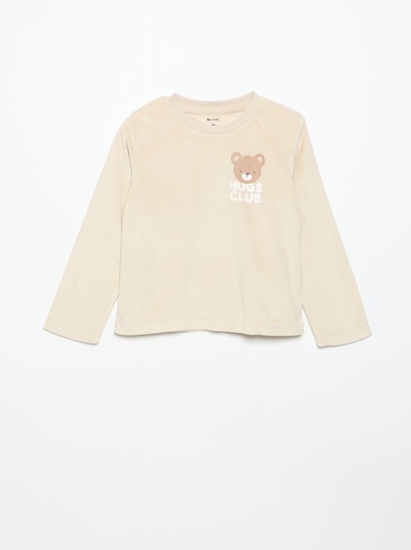 Completo pigiama in pile con cappuccio animato - 2 pezzi Beige - Kiabi