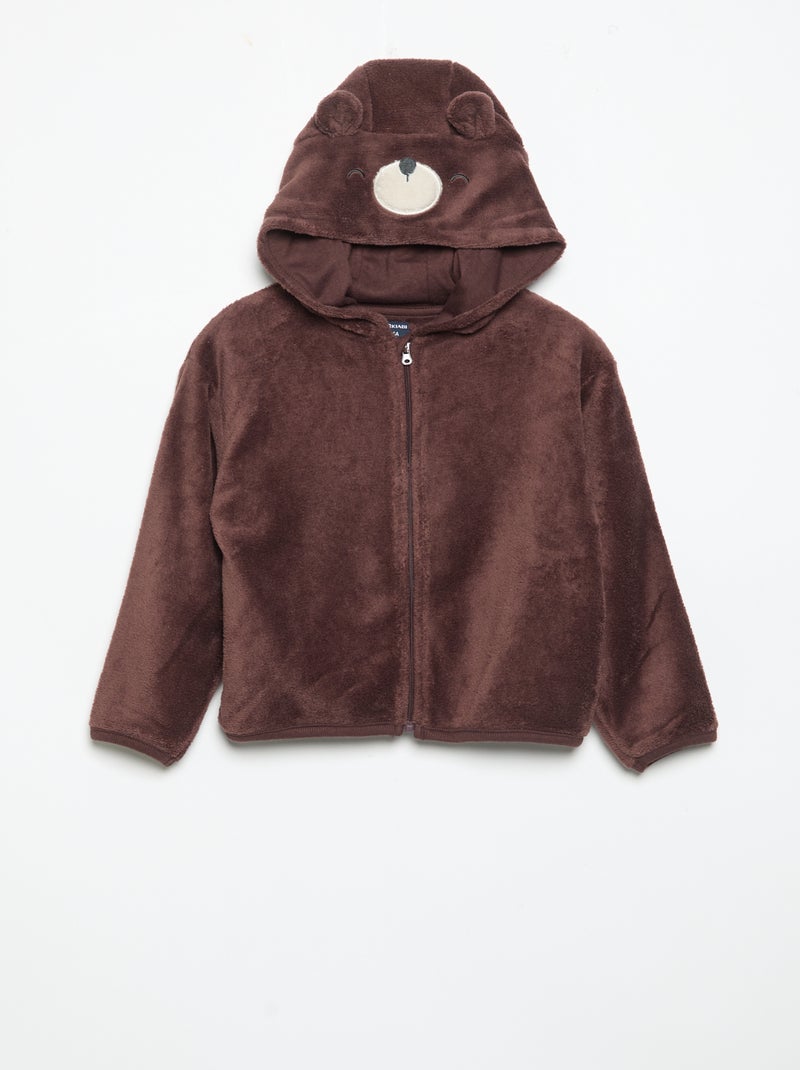 Completo pigiama in pile con cappuccio animato - 2 pezzi Beige - Kiabi