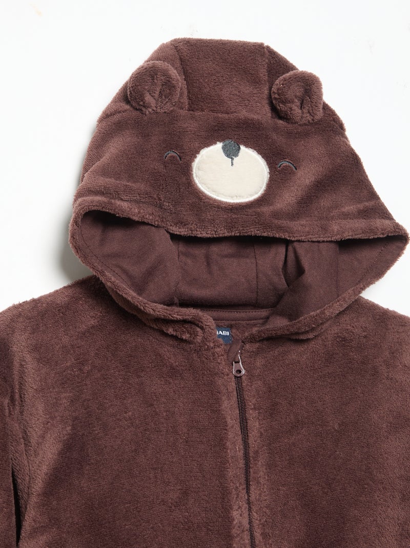 Completo pigiama in pile con cappuccio animato - 2 pezzi Beige - Kiabi