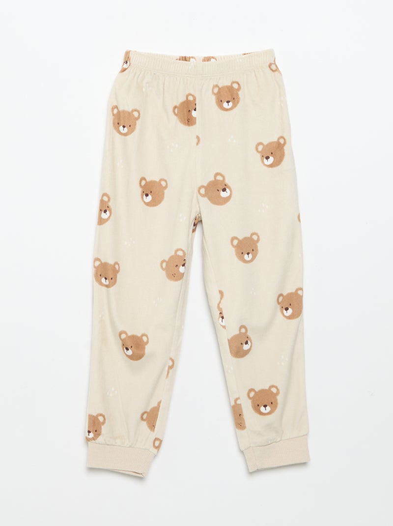 Completo pigiama in pile con cappuccio animato - 2 pezzi Beige - Kiabi