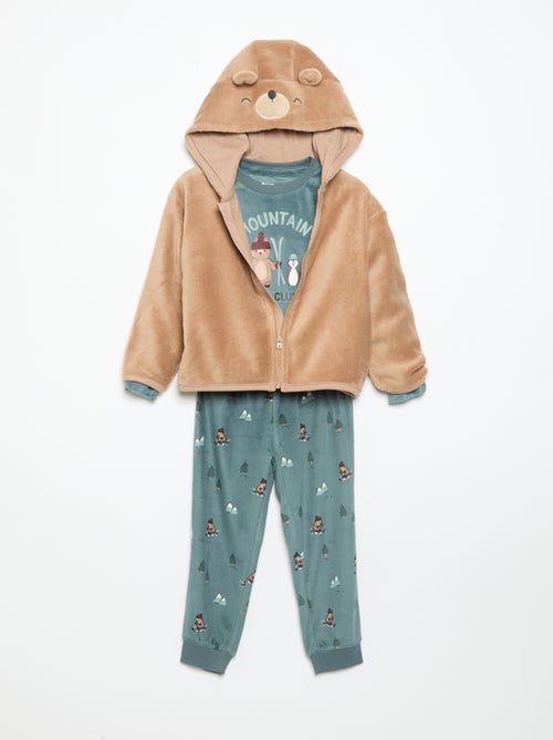 Completo pigiama in pile con cappuccio animato - 2 pezzi - Kiabi