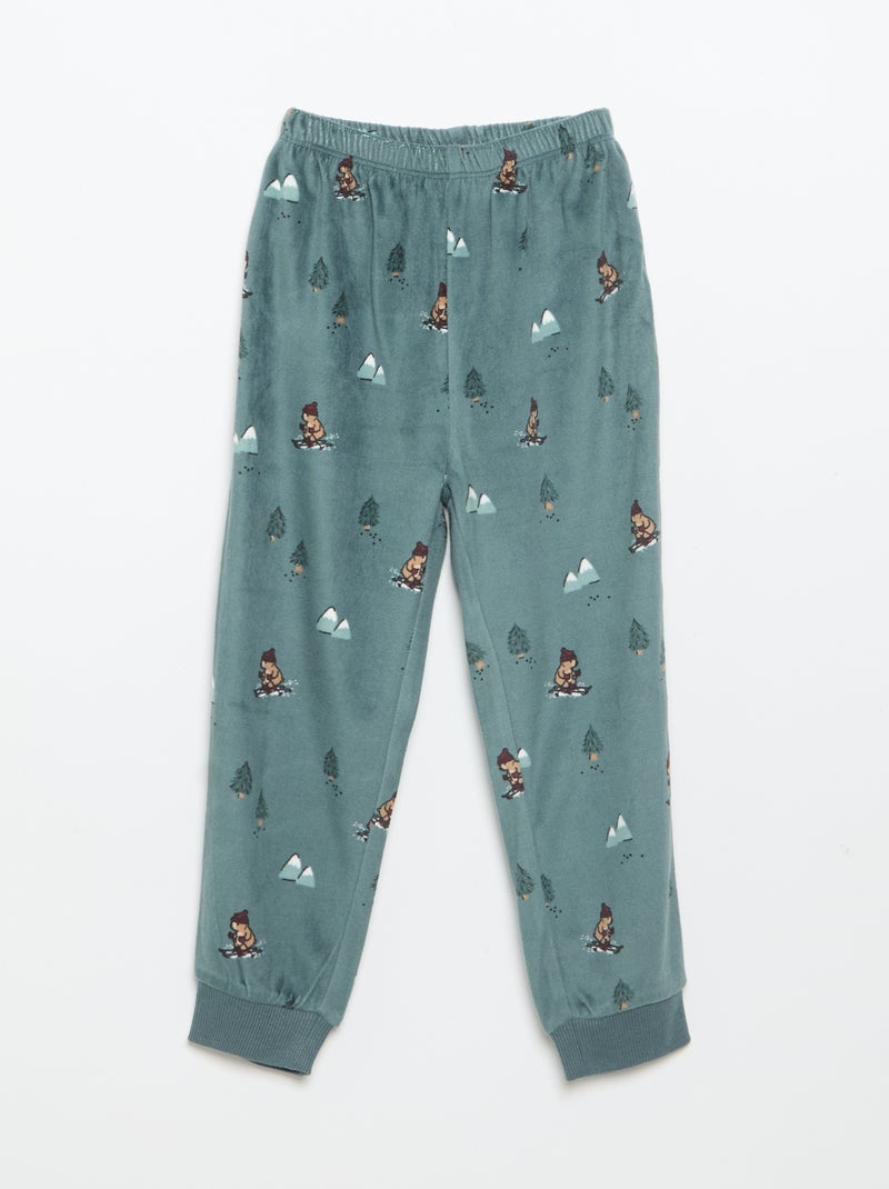 Completo pigiama in pile con cappuccio animato - 2 pezzi Blu - Kiabi