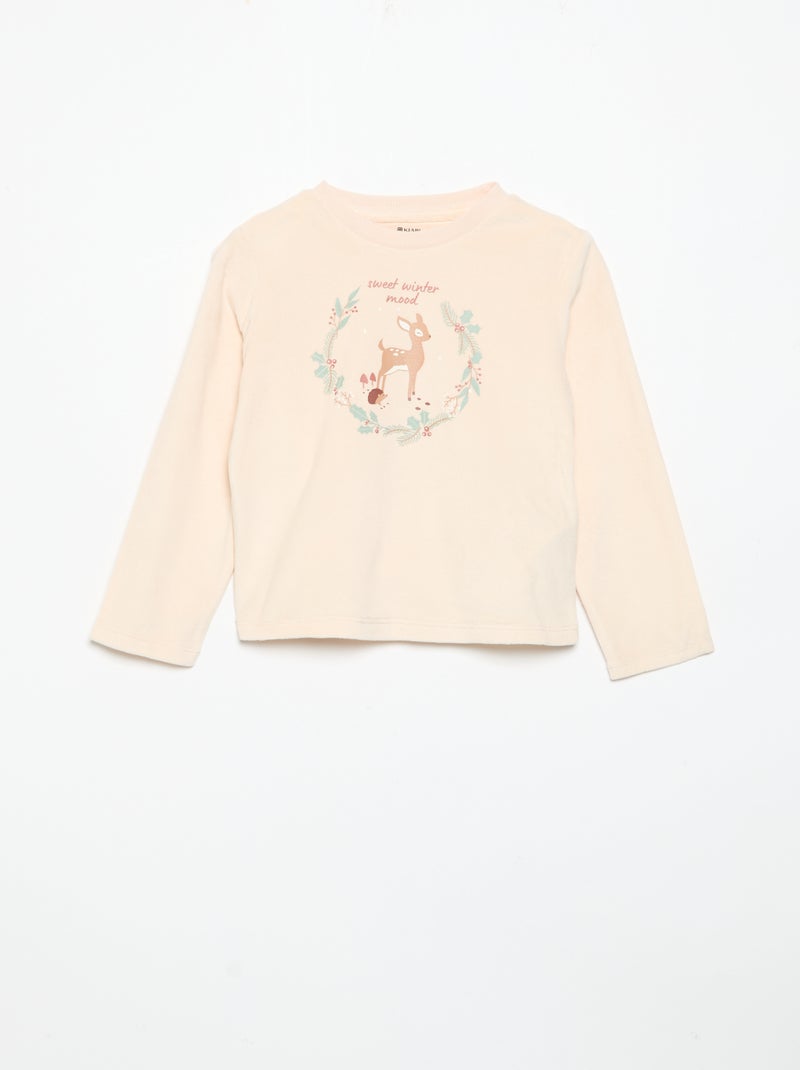 Completo pigiama in pile con cappuccio animato - 2 pezzi Rosa - Kiabi