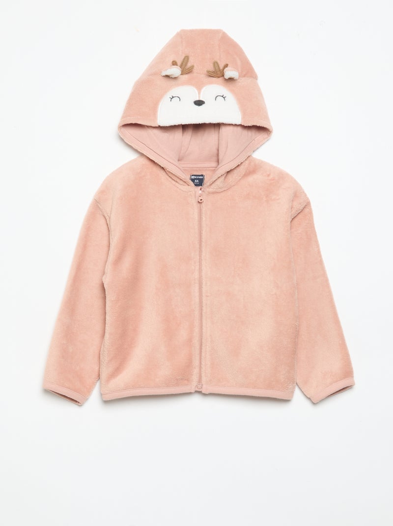 Completo pigiama in pile con cappuccio animato - 2 pezzi Rosa - Kiabi