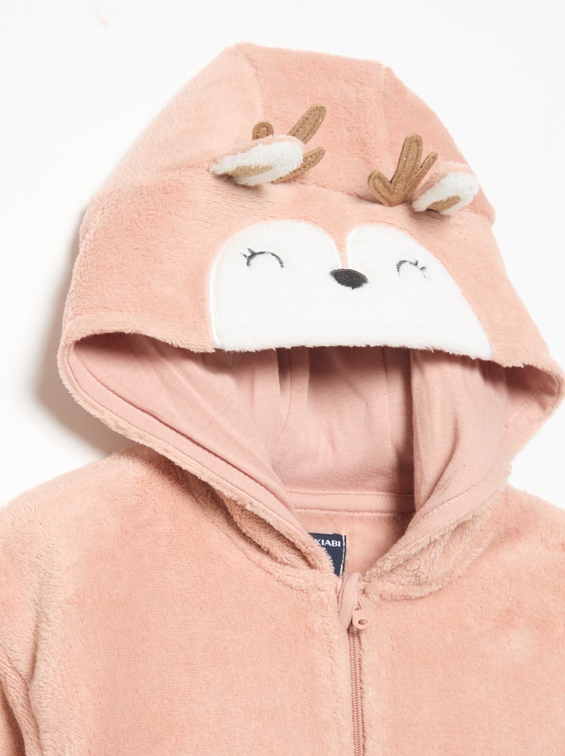 Completo pigiama in pile con cappuccio animato - 2 pezzi Rosa - Kiabi