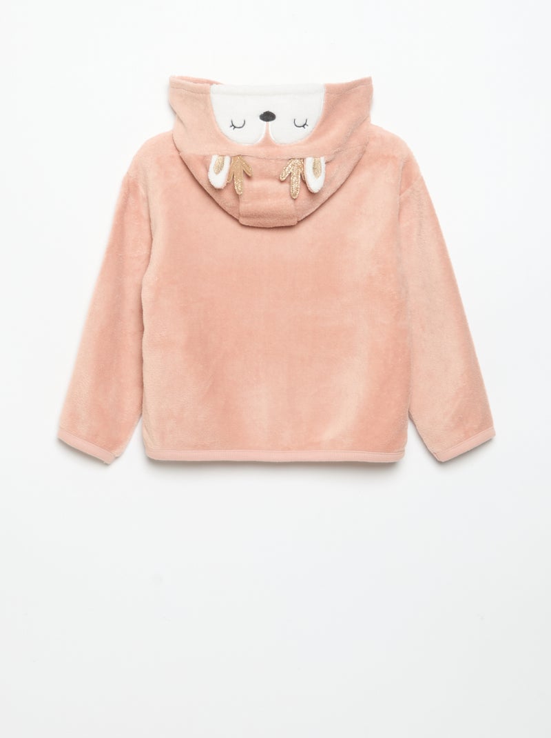 Completo pigiama in pile con cappuccio animato - 2 pezzi Rosa - Kiabi