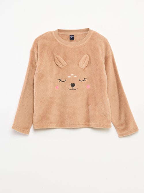 Completo pigiama in pile lungo felpa + pantaloni - 2 pezzi - Kiabi