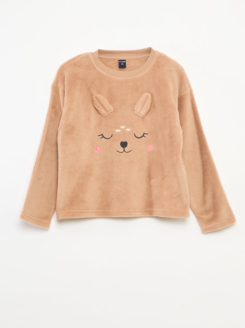 Completo pigiama in pile lungo felpa + pantaloni - 2 pezzi Beige - Kiabi