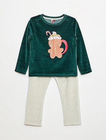 Completo pigiama in pile natalizio t-shirt + pantaloni - 2 pezzi