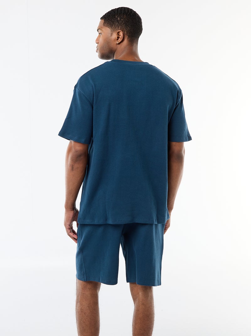 Completo pigiama in tessuto goffrato Blu - Kiabi