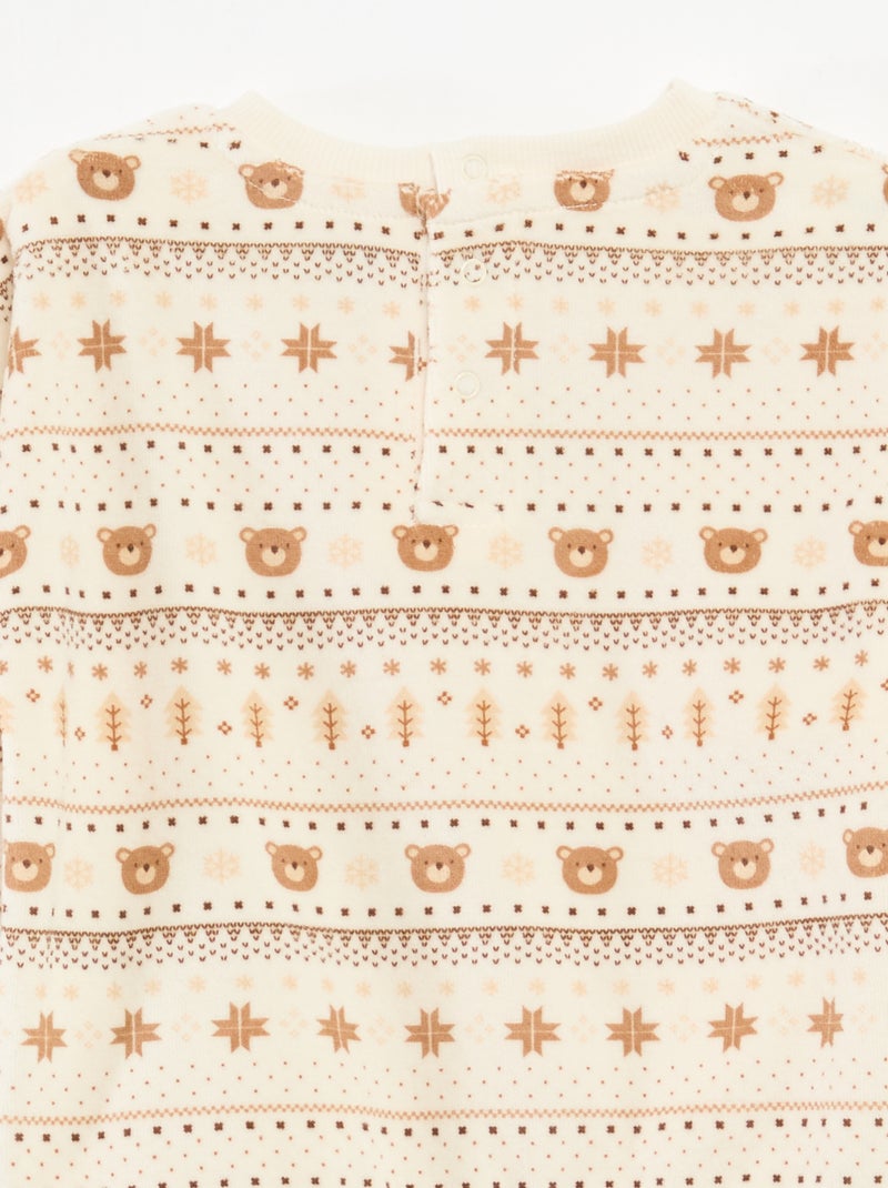 Completo pigiama in velluto + gilet interlock in cotone Beige - Kiabi