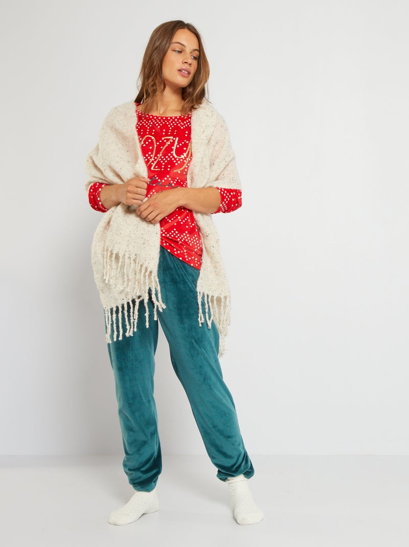 Completo pigiama in velluto stampa 'Natale' BEIGE - Kiabi