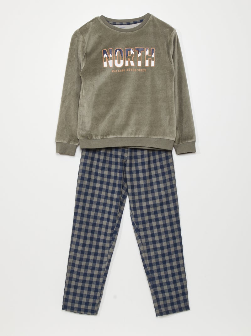 Completo pigiama in velluto t-shirt + pantaloni - 2 pezzi KAKI - Kiabi