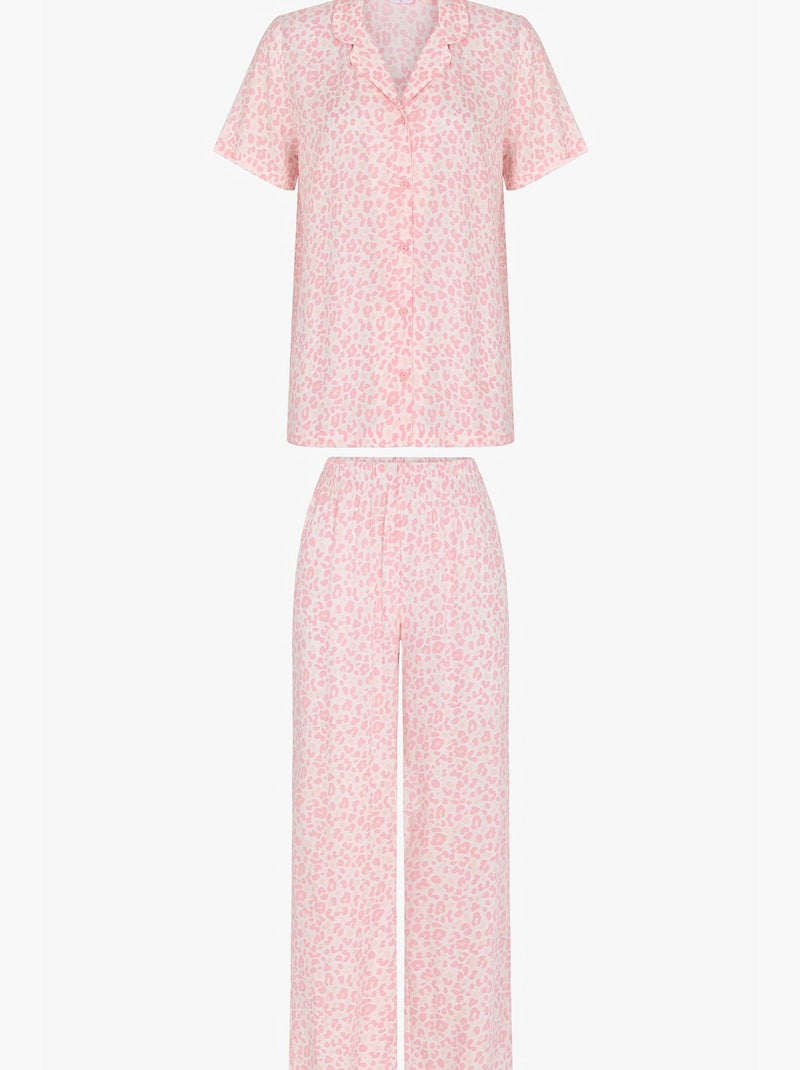 Completo pigiama leopardato con camicia a maniche corte e pantaloni penti Rosa chiaro - Kiabi