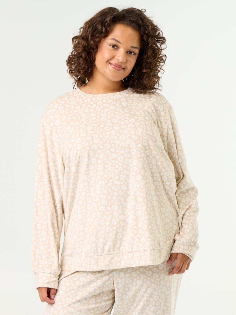 Completo pigiama lungo 2 pezzi stampato in pile Beige - Kiabi