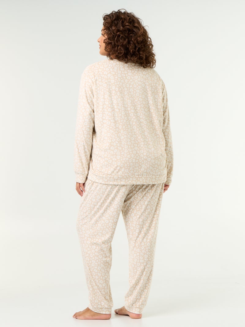 Completo pigiama lungo 2 pezzi stampato in pile Beige - Kiabi