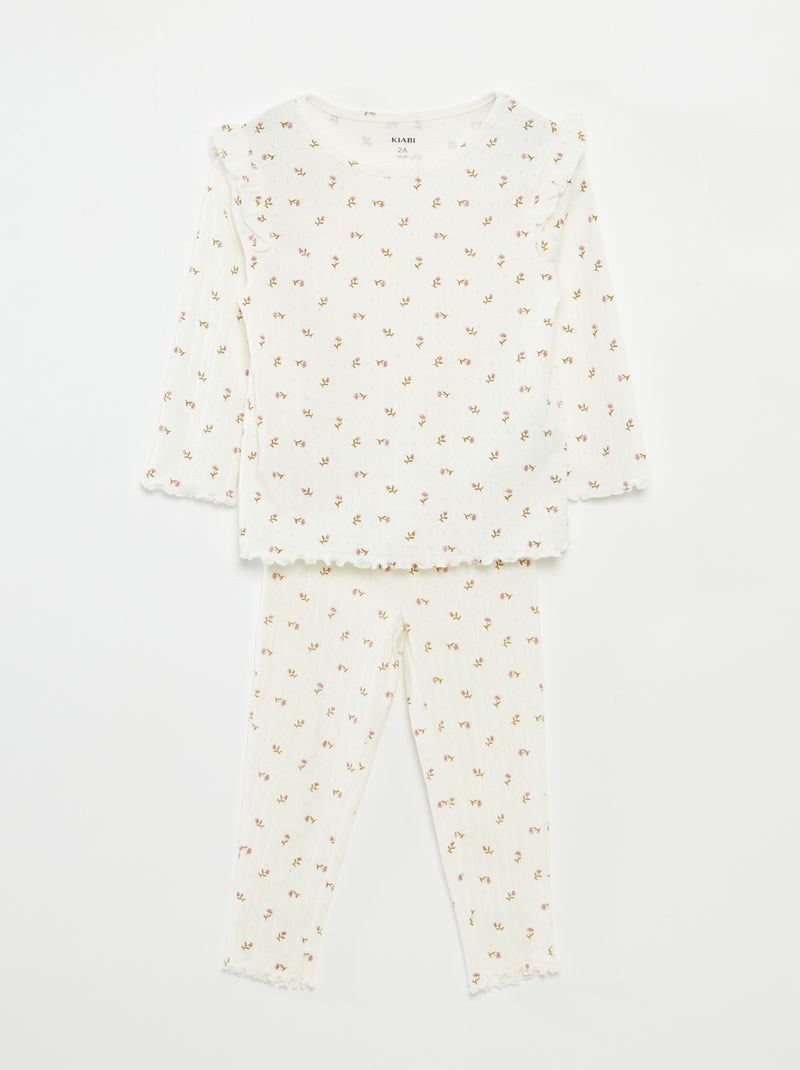 Completo pigiama lungo a coste - 2 pezzi Beige - Kiabi
