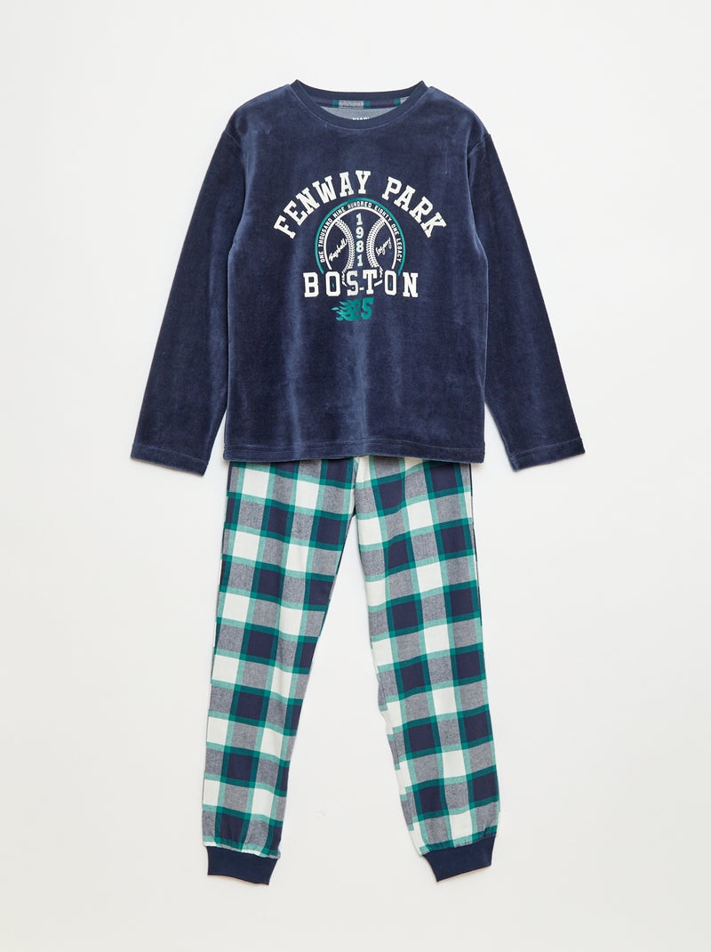 Completo pigiama lungo bimateriale t-shirt + pantaloni - 2 pezzi Blu - Kiabi