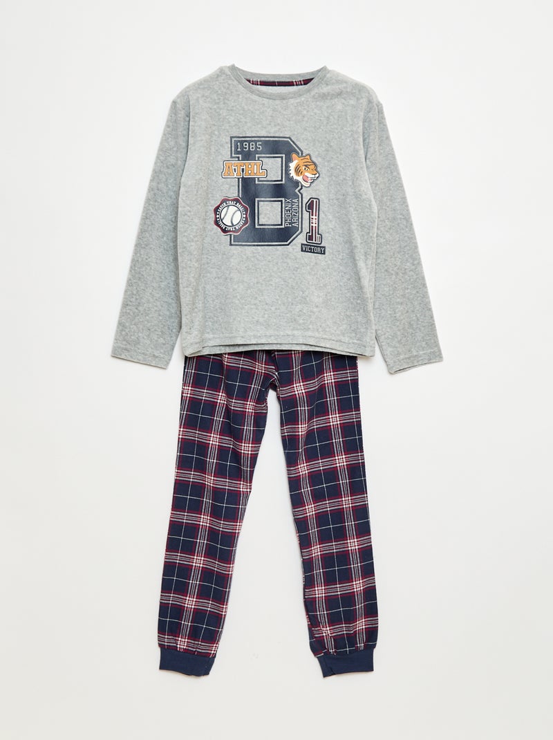 Completo pigiama lungo bimateriale t-shirt + pantaloni - 2 pezzi Blu - Kiabi